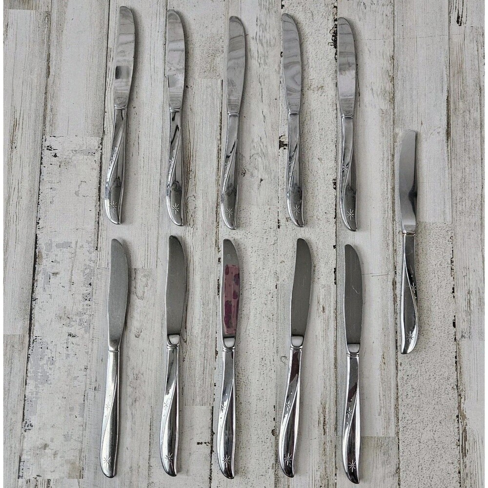 Oneida Twin Star MCM Flatware 11 Dinner Knives Stainless Vintage